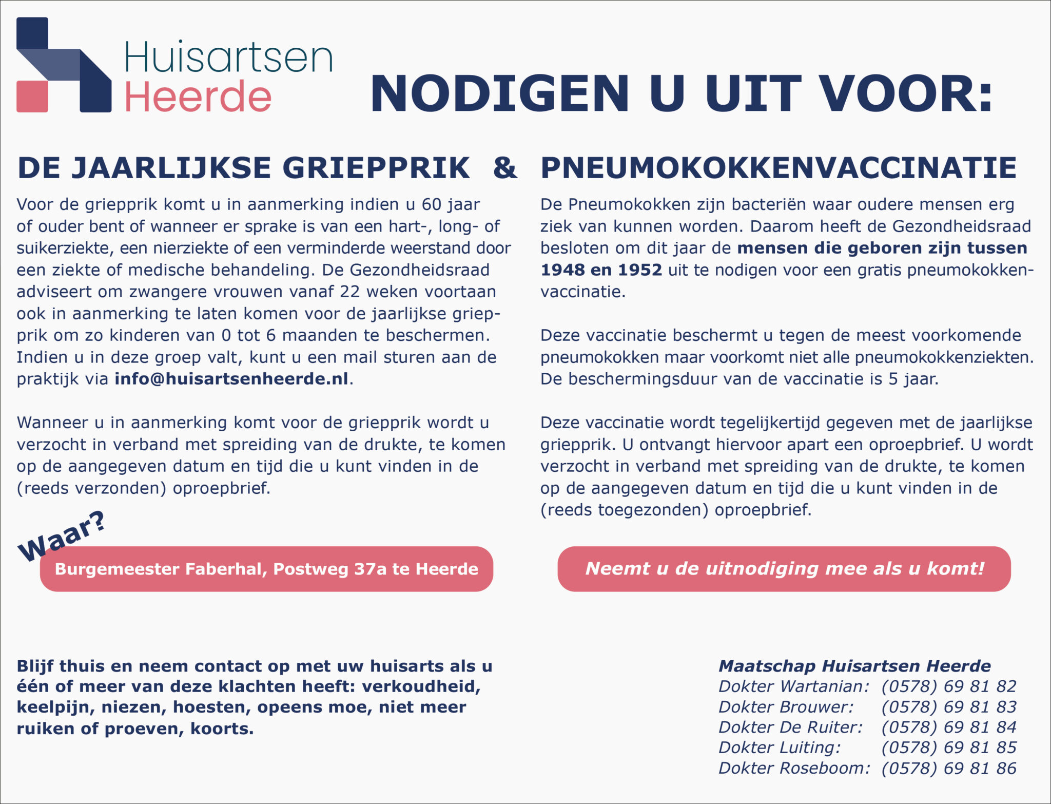 Jaarlijkse griepprik & Pneumokokkenvaccinatie Gezondheids Centrum Heerde